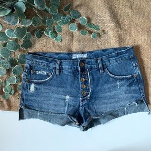 Free People Distressed Button Fly Shorts